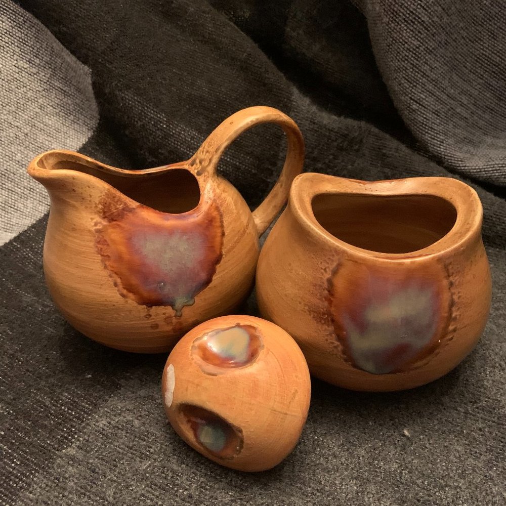 Sango Splash #4951 Brown Drip Glaze Creamer and Sugar  - Discontinued/Retired.